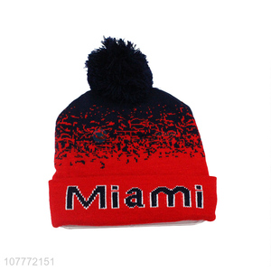 Good quality red windproof knitted hat fur ball warm hat for men