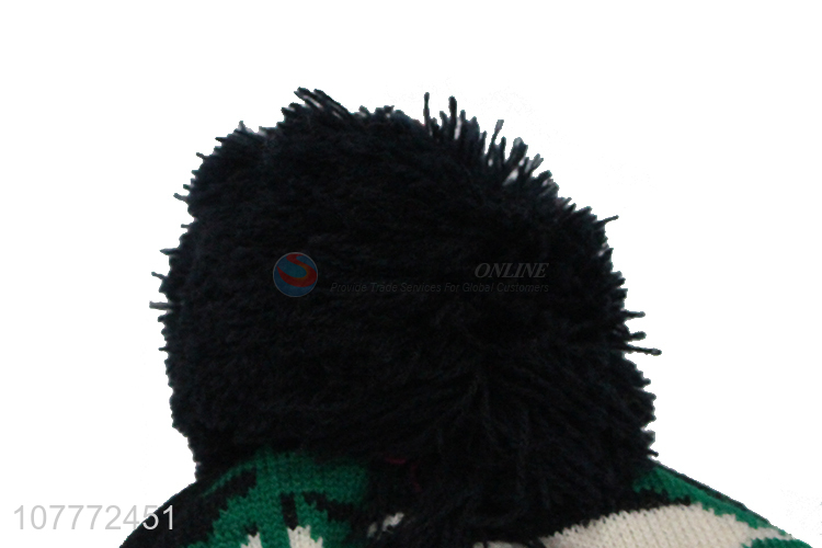 Retro classic fur ball warm hat ear protection knitted hat