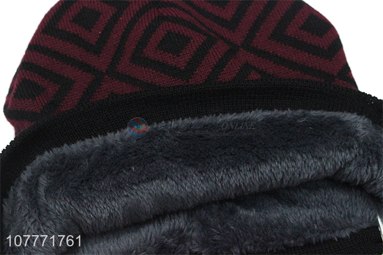 New style sports hat geometric pattern winter warm knitted hat