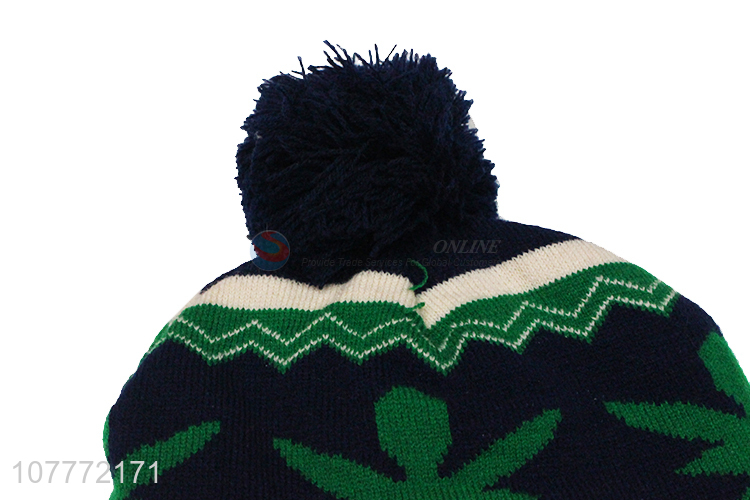 Creative green outdoor leisure knitted hat warm woolen hat
