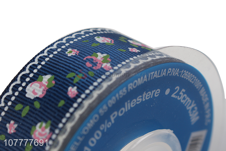 Factory supply 25mm flower pattern grosgrain ribbon gift ribbon