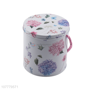 Popular Fashion Printing Tin Can Storag Jar With Portable Rope