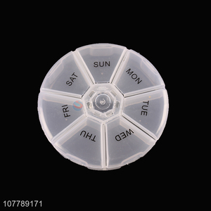 Hot sale portable plastic 7 days round pill organizer box for travel