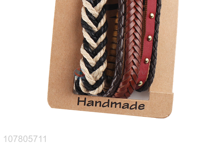 Hot sale cowhide cord woven men leather bracelet