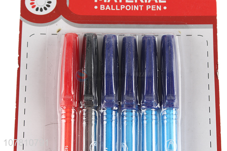 Factory supply office supplies 6 pieces plastic ball pens