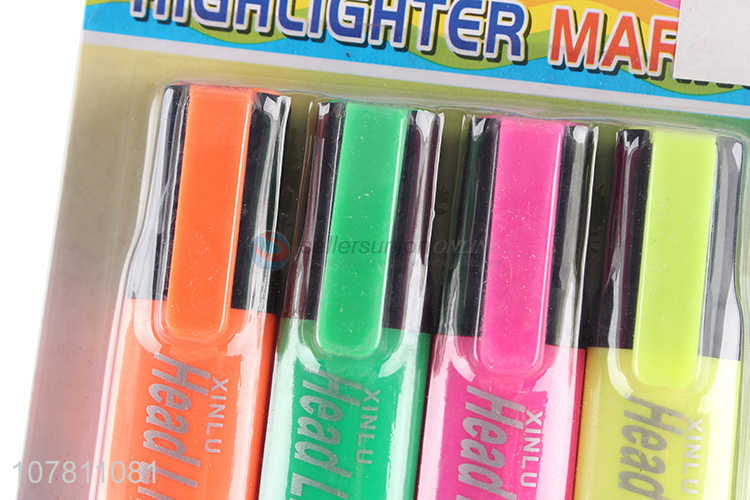 China manufacturer 4 pieces highlighter pens student marking pens