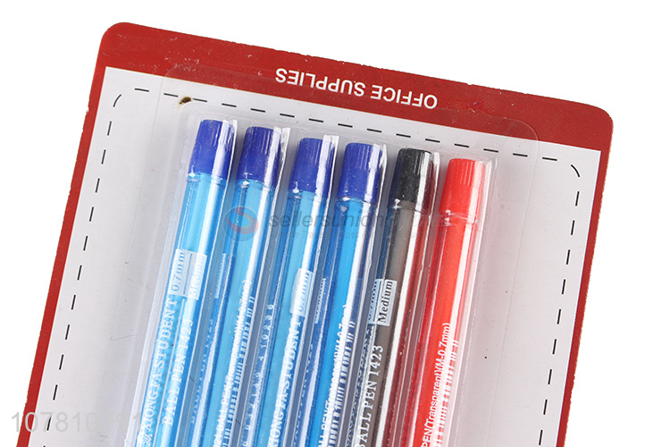 Factory supply office supplies 6 pieces plastic ball pens