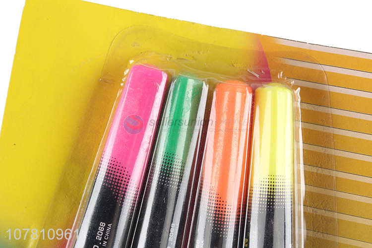 Factory wholesale 4 pieces bright color plastic highlighter pens