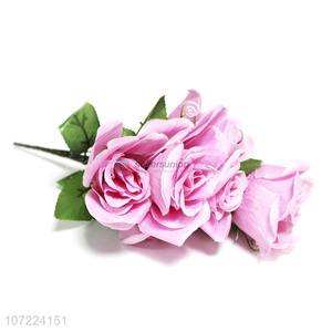 Wholesale pink 6-head rose artificial flower party decoration