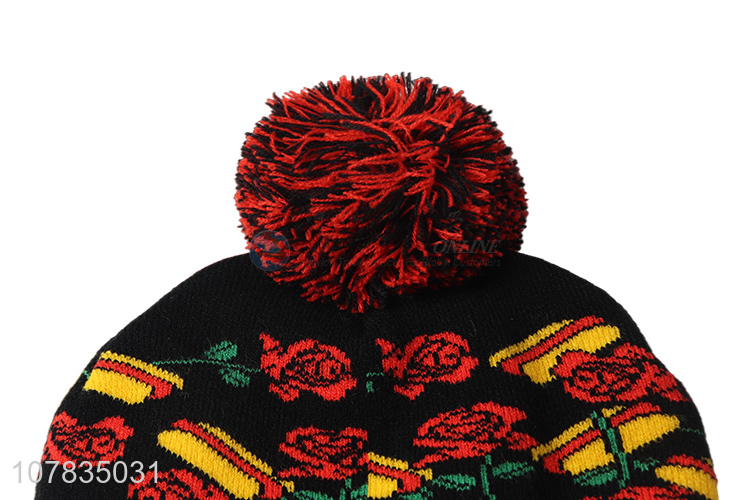 Wholesale rose pattern jacquard knitted children beanies kids winter hat