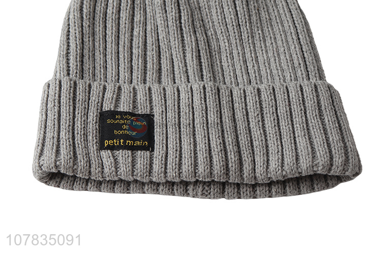 Most popular polyester knitted beanie men winter knitting beanie cap