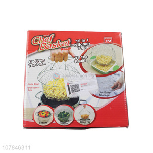 Creative design silver iron colander convenient frying basket