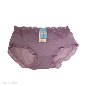 Hot selling purple gauze lace bow briefs for women