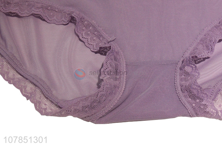 Hot selling purple gauze lace bow briefs for women