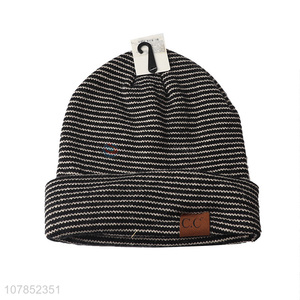 Latest arrival unisex fashionable acrylic knitting striped beanie cap