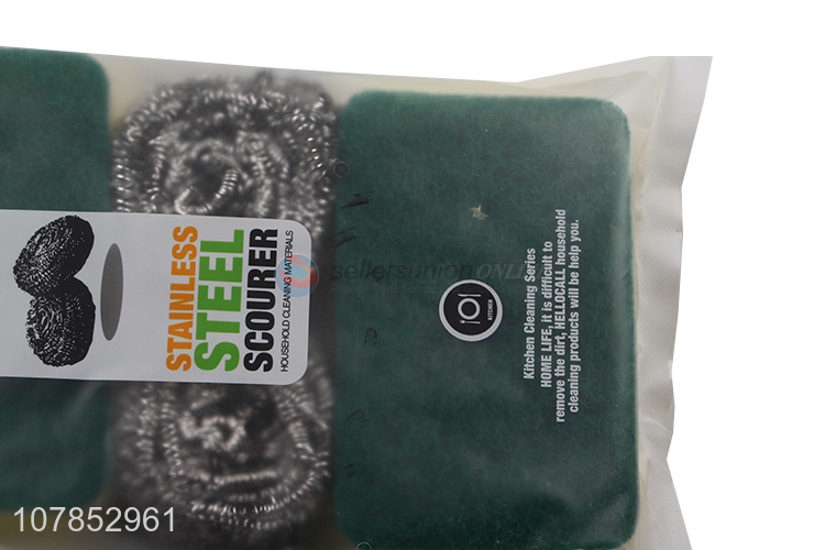 Most popular stainless steel wire scourer sponge scourer set