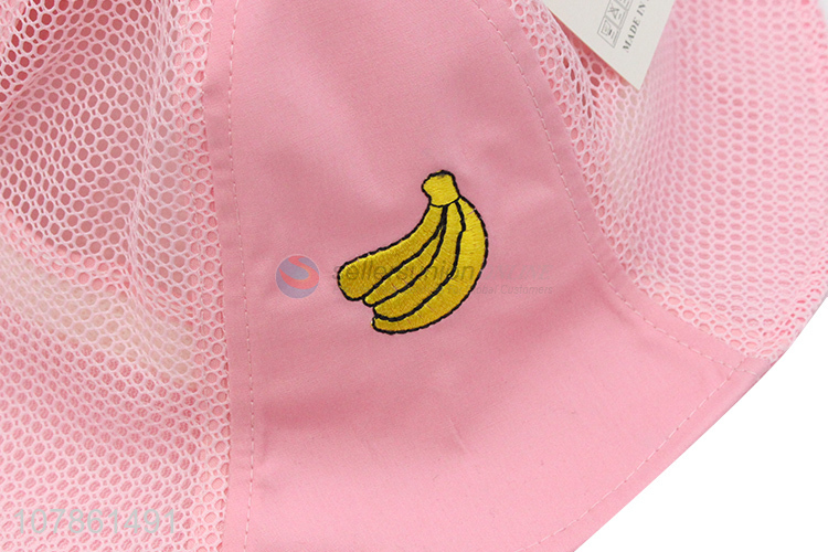 Hot sale pink banana embroidery windproof fisherman hat for kids