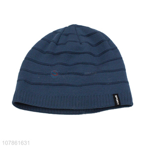 Factory supply dark blue acrylic knitted hat beanie cap