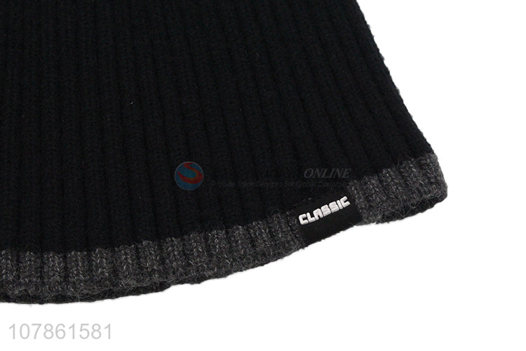 Best selling black winter soft acrylic knitted hat wholesale