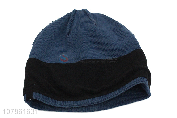 Factory supply dark blue acrylic knitted hat beanie cap
