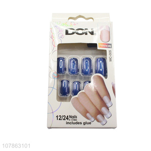 Hot Sale Full Cover Artificial Nail Tips Blue False Nails Set