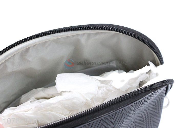 Best selling black portable makeup bag with metal zipper