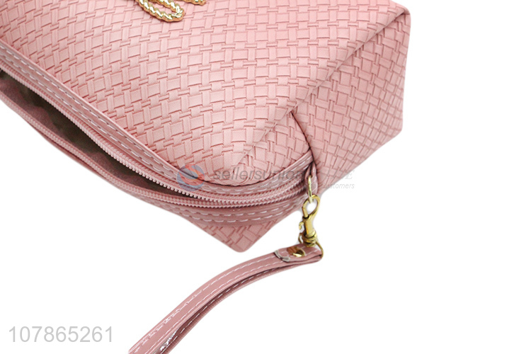 Fashion style pink pu women makeup bag with metal zipper