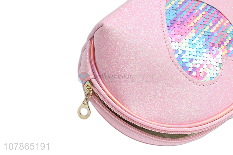 Wholesale cheap price pink sequin women makeup bag cosmetic bag