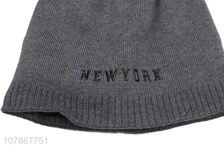 New arrival gray simple knitted hat men melon leather hat