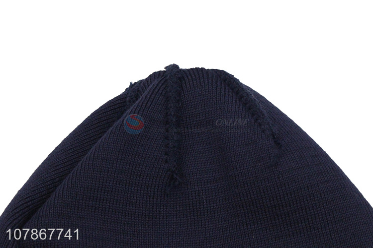 Factory direct sale blue plus velvet knitted hat melon leather hat for men