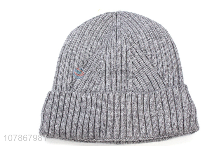 Factory direct sale gray wool knitted hat men sports melon leather hat