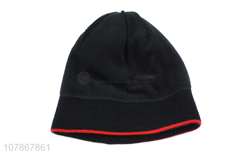 Factory direct sale black warm knitted hat outdoor sports melon leather hat