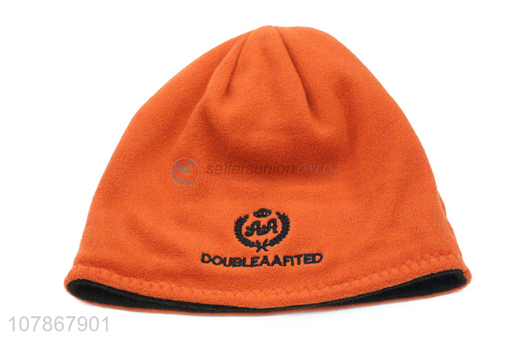 New design orange embroidered velvet hat warm sports knitted hat