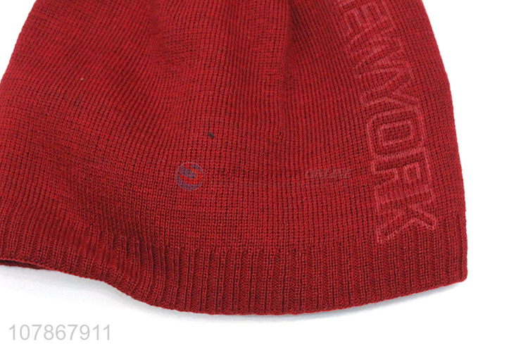 Low price wholesale red melon leather hat winter knitted hat for men