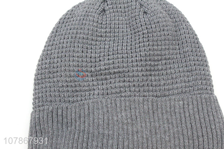 New arrival grey double-side knit hat woolen warm hat for men