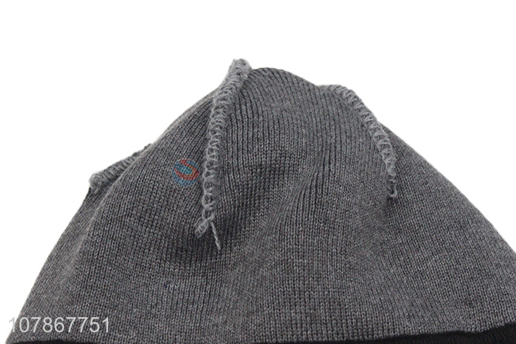 New arrival gray simple knitted hat men melon leather hat