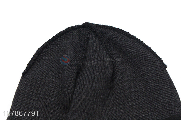 High quality black winter cold knitted hat creative melon leather hat