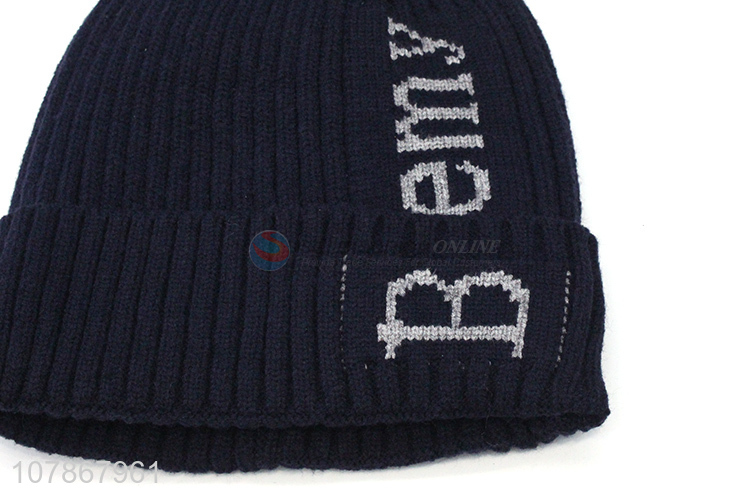 Yiwu wholesale blue embroidery woolen hat men sports warm knitted hat