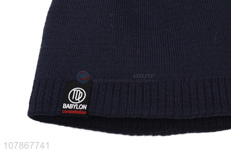 Factory direct sale blue plus velvet knitted hat melon leather hat for men