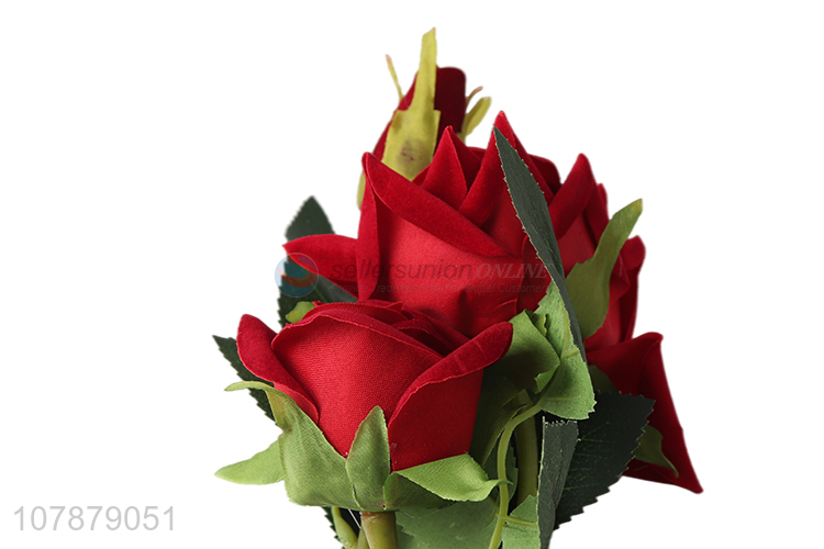 Best selling 3heads decorative artificial flowers red rose