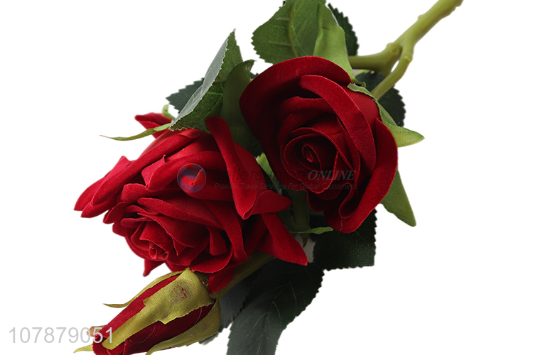 Best selling 3heads decorative artificial flowers red rose