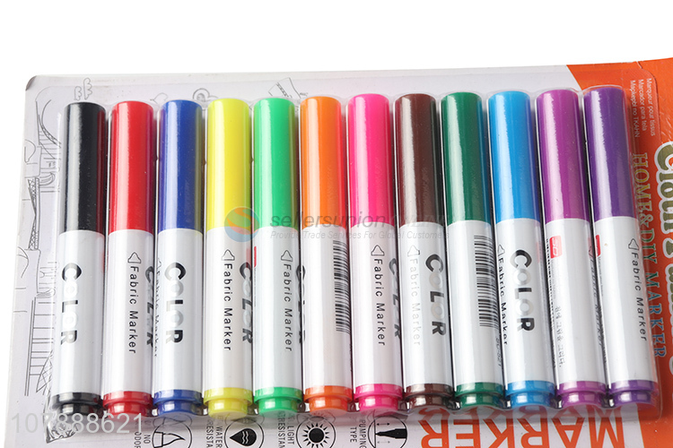 Online wholesale 12 colors fabric marker pens cloth painting pens