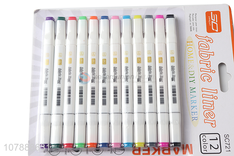 Good quality 12 colors permanent fabric markers textile marking pens