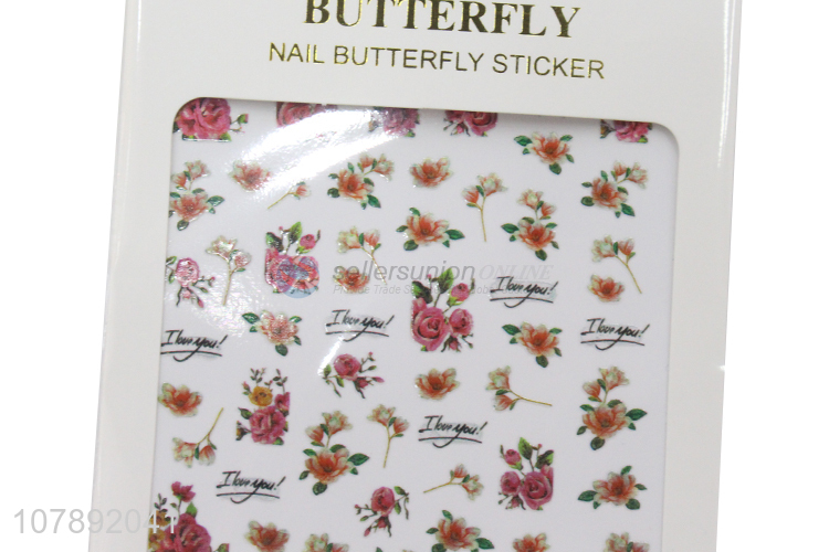 Top quality red rose pattern lady nail art stickers wholesale