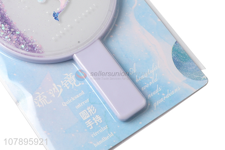 New arrival fashion handheld cosmetic mirror circular quicksand makeup mirror