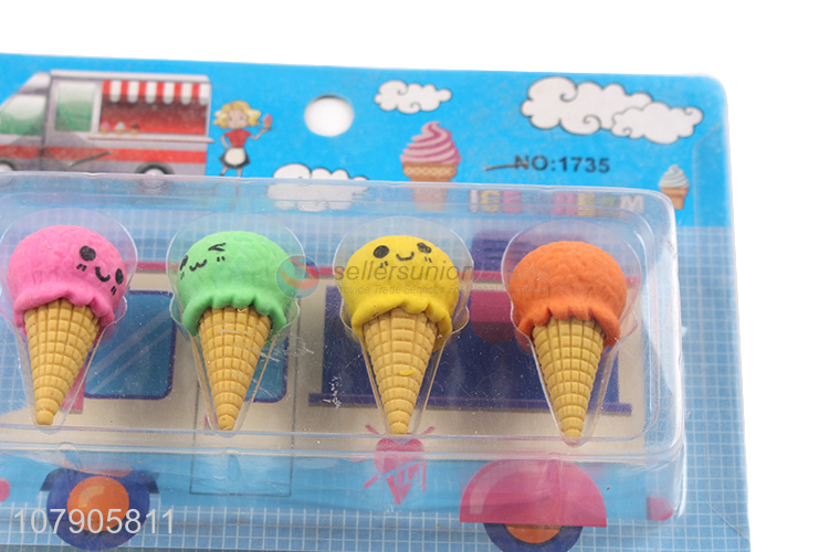 Promotional 4 Pieces Cartoon Ice Cream Shape Eraser Fashion Stationery