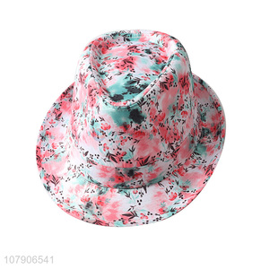 Good quality fashion floral print fedora panama jazz hat summer sunhat