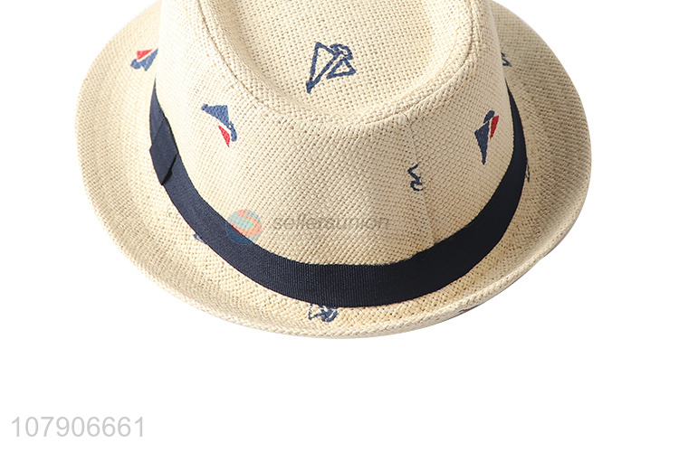 China factory creative boat printed paper straw hat jazz hat sunhat