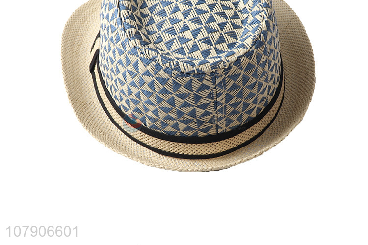 Latest arrival men summer printed paper straw hat fedora panama hat