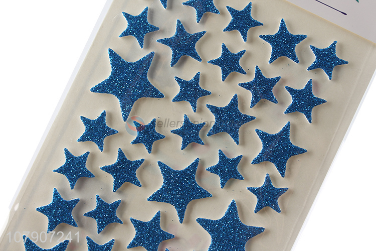 Good price blue five-pointed star glitter stickers for children